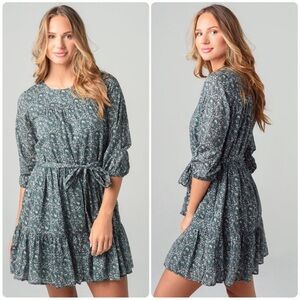 Trovata Birds Of Paradis Nia Short Tiered Dress Moss Ditsy Floral Green Small